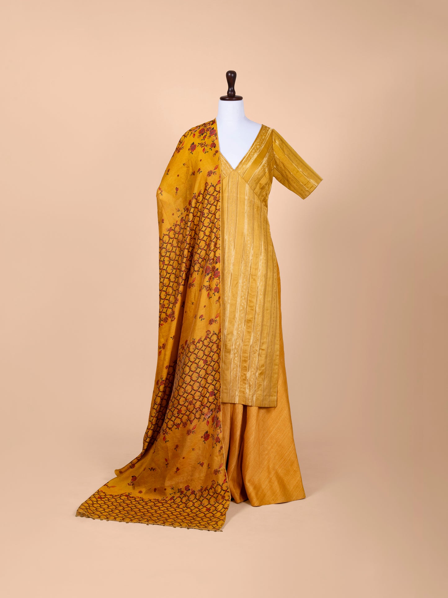 Handwoven Mustard Silk Suit