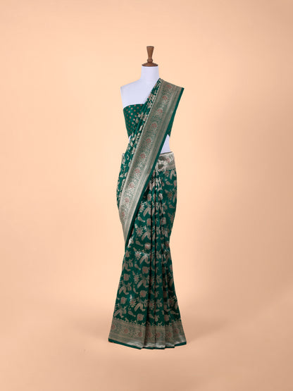 Handwoven Bottle Green Silk Saree