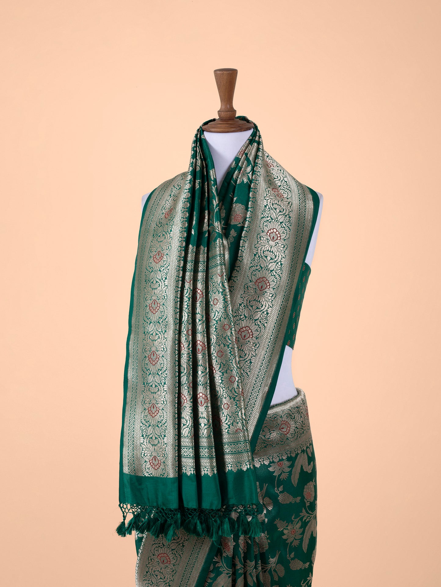 Handwoven Bottle Green Silk Saree