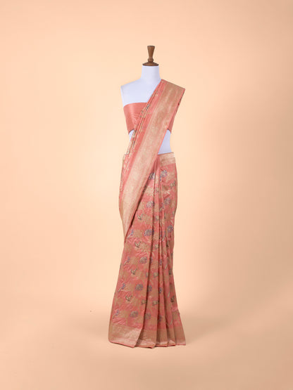 Handwoven Peach Silk Saree