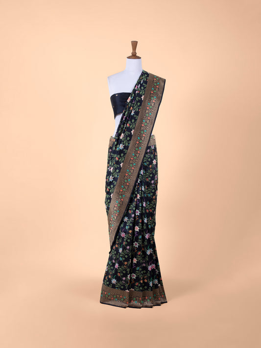 Handwoven Black Real Zari Saree