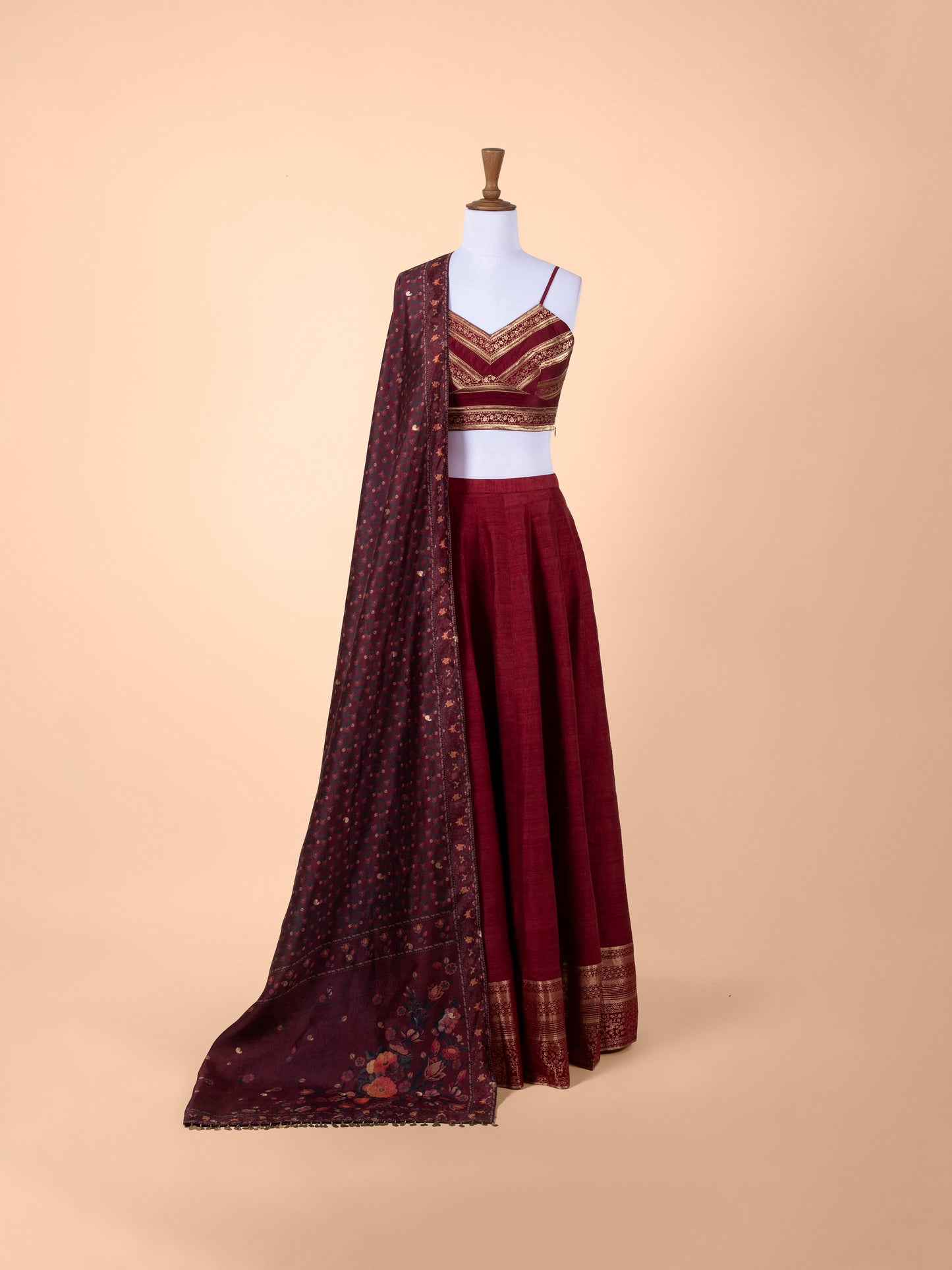 Handwoven Maroon Silk Lehenga