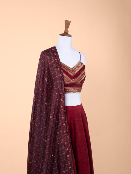 Handwoven Maroon Silk Lehenga