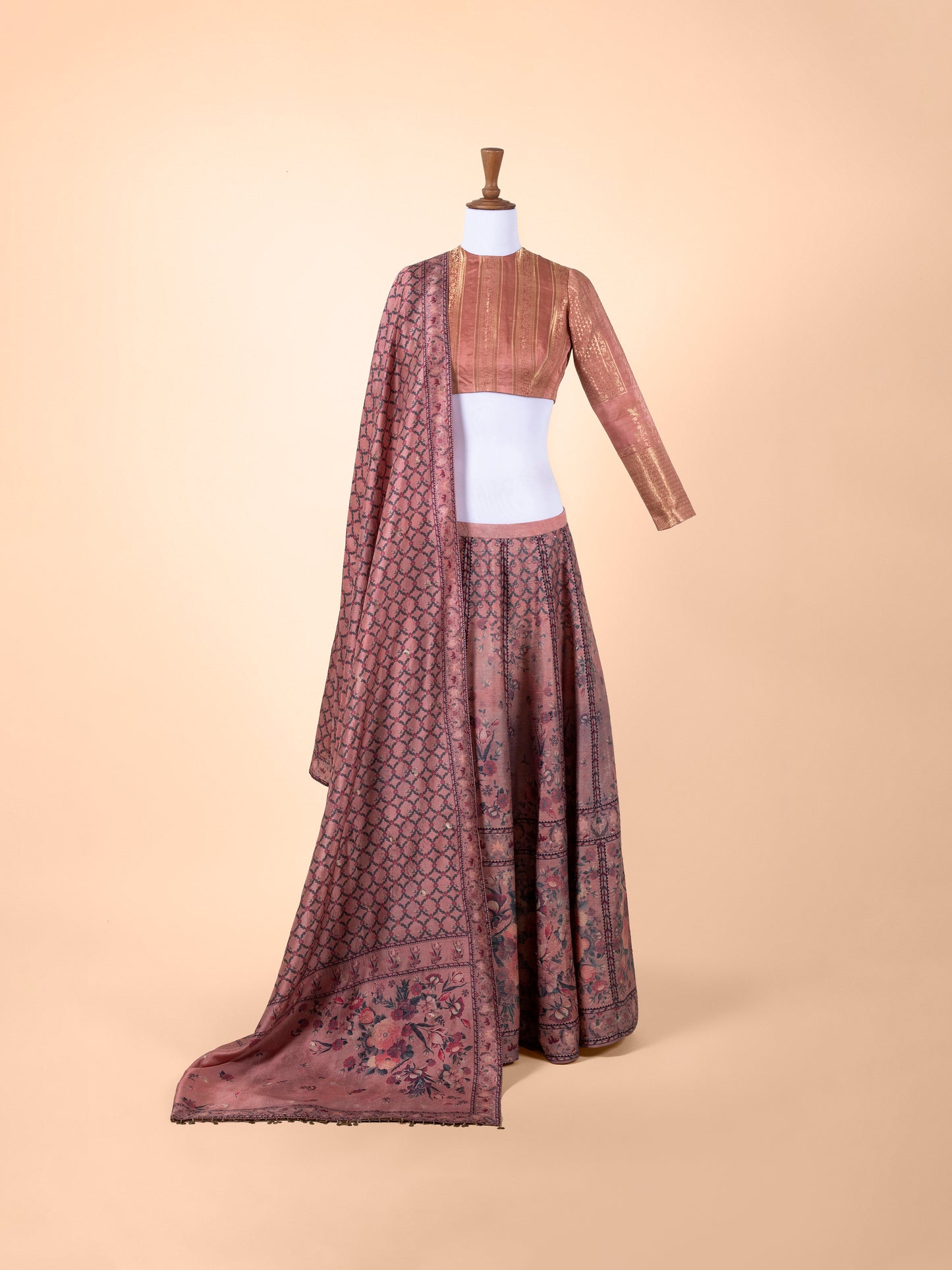 Handwoven Peach Silk Lehenga