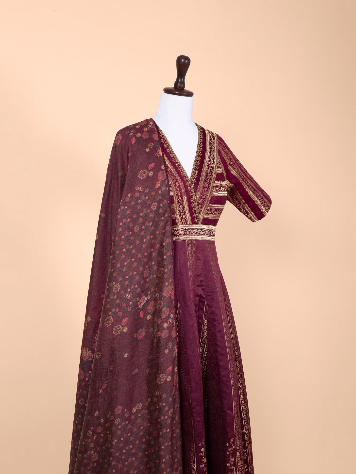 Handwoven Wine Silk Suit