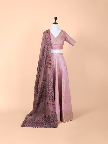 Handwoven Mauve Silk Lehenga