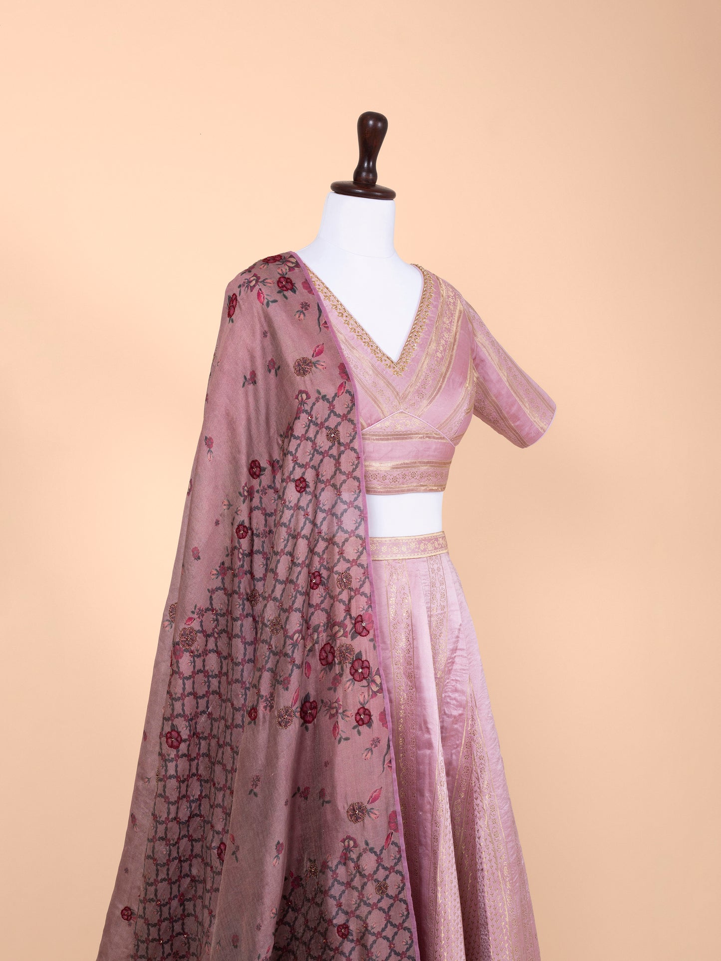 Handwoven Mauve Silk Lehenga