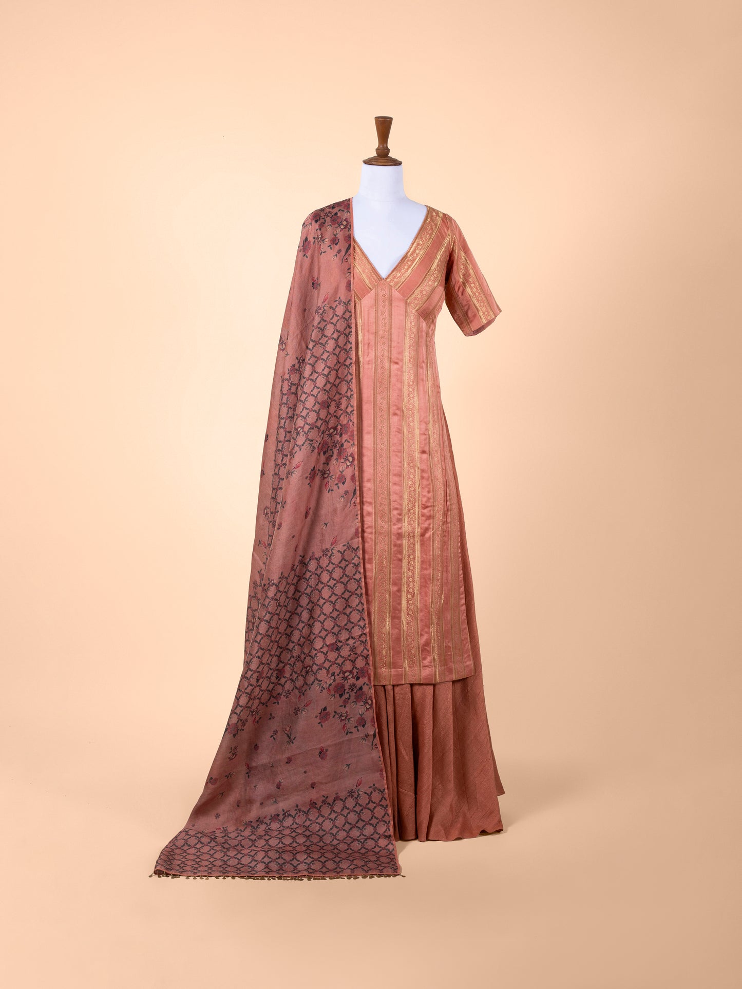 Handwoven Peach Silk Suit