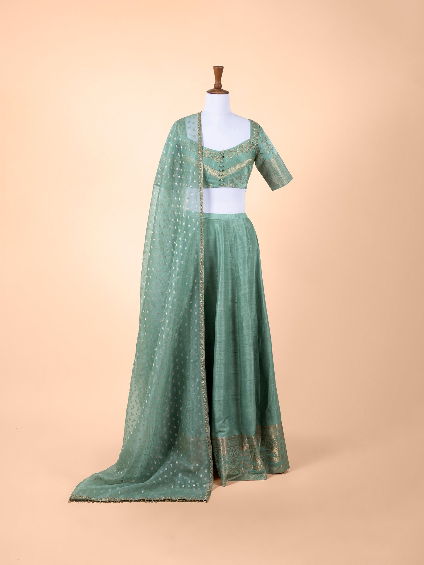 Handwoven Sea Green Silk Lehenga