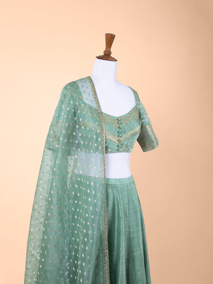 Handwoven Sea Green Silk Lehenga