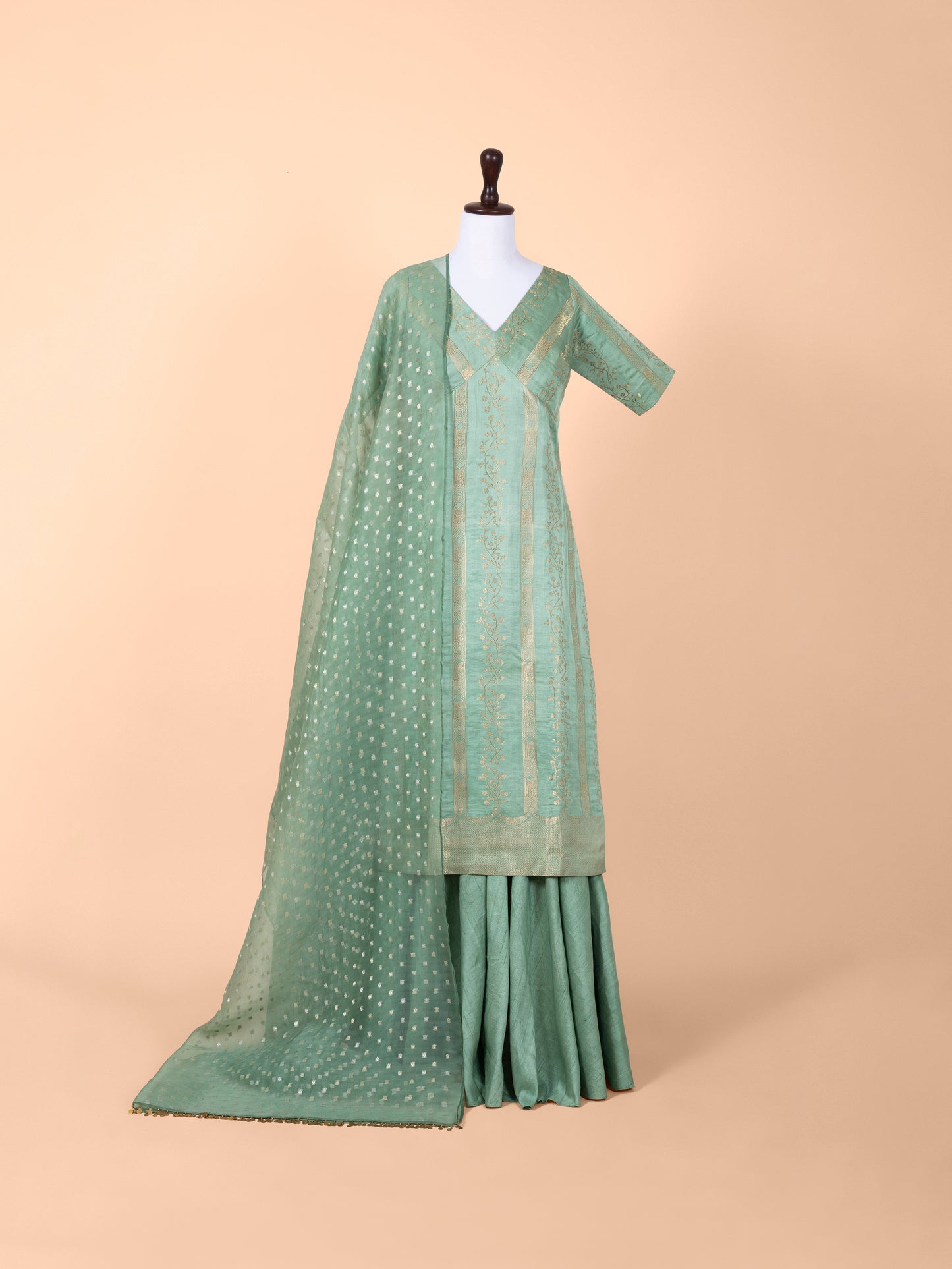 Handwoven Sea Green Silk Tunic Set