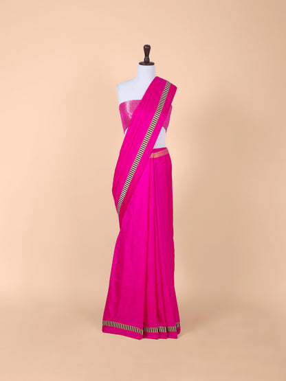 Handwoven Rani Pink Satin Silk Saree