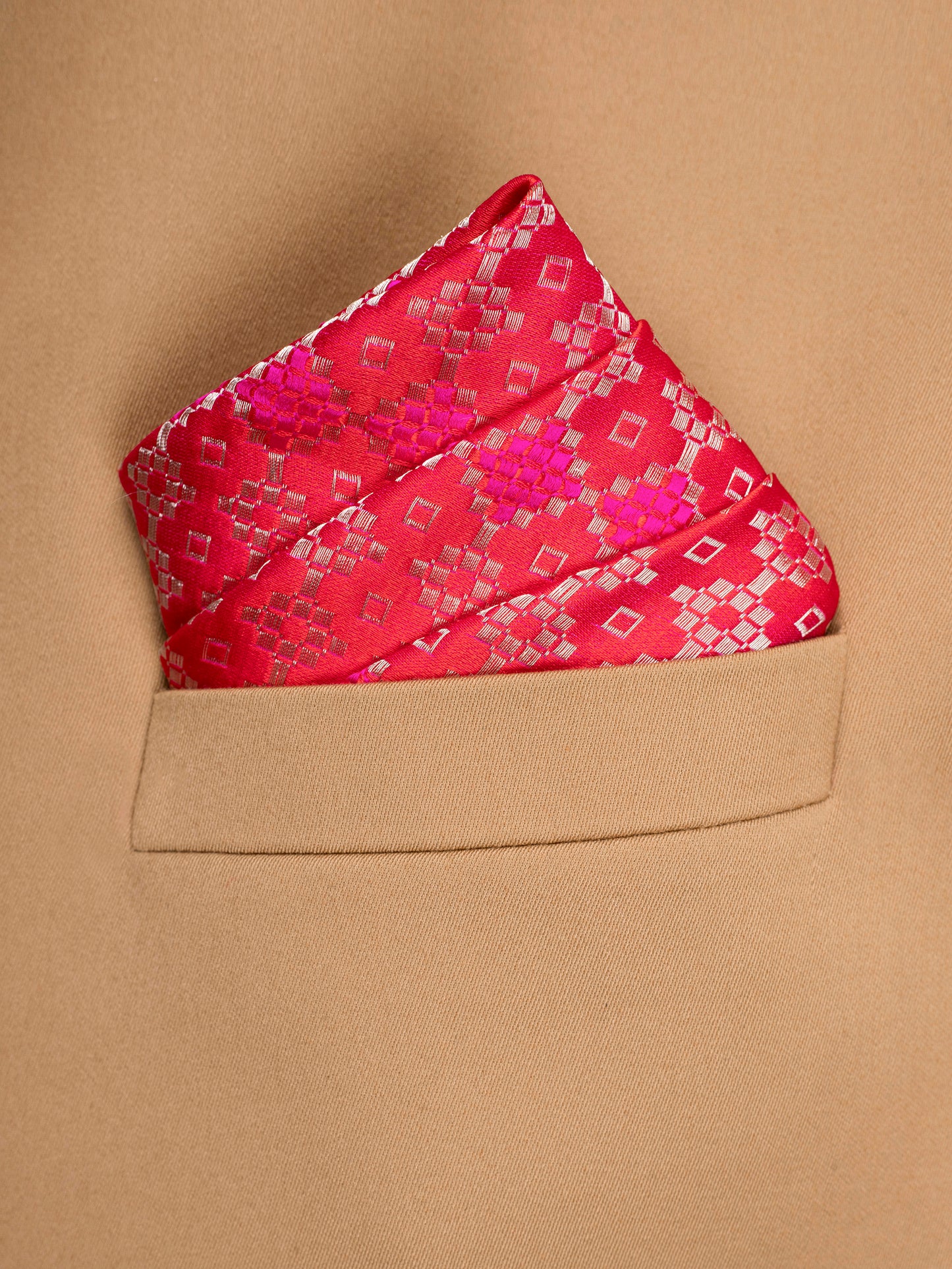 Handwoven Red Satin Silk Pocket Square