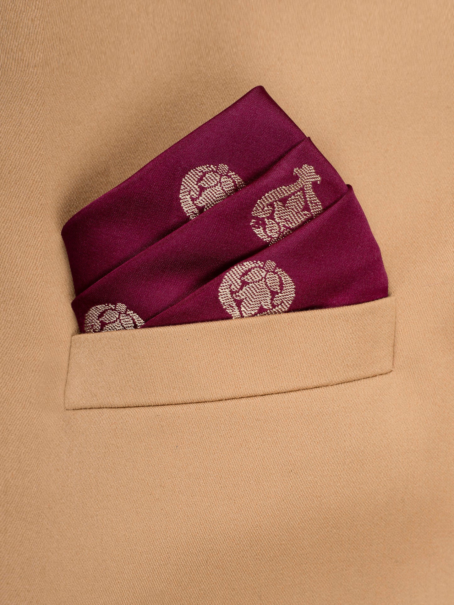 Handwoven Maroon Satin Silk  Pocket Square