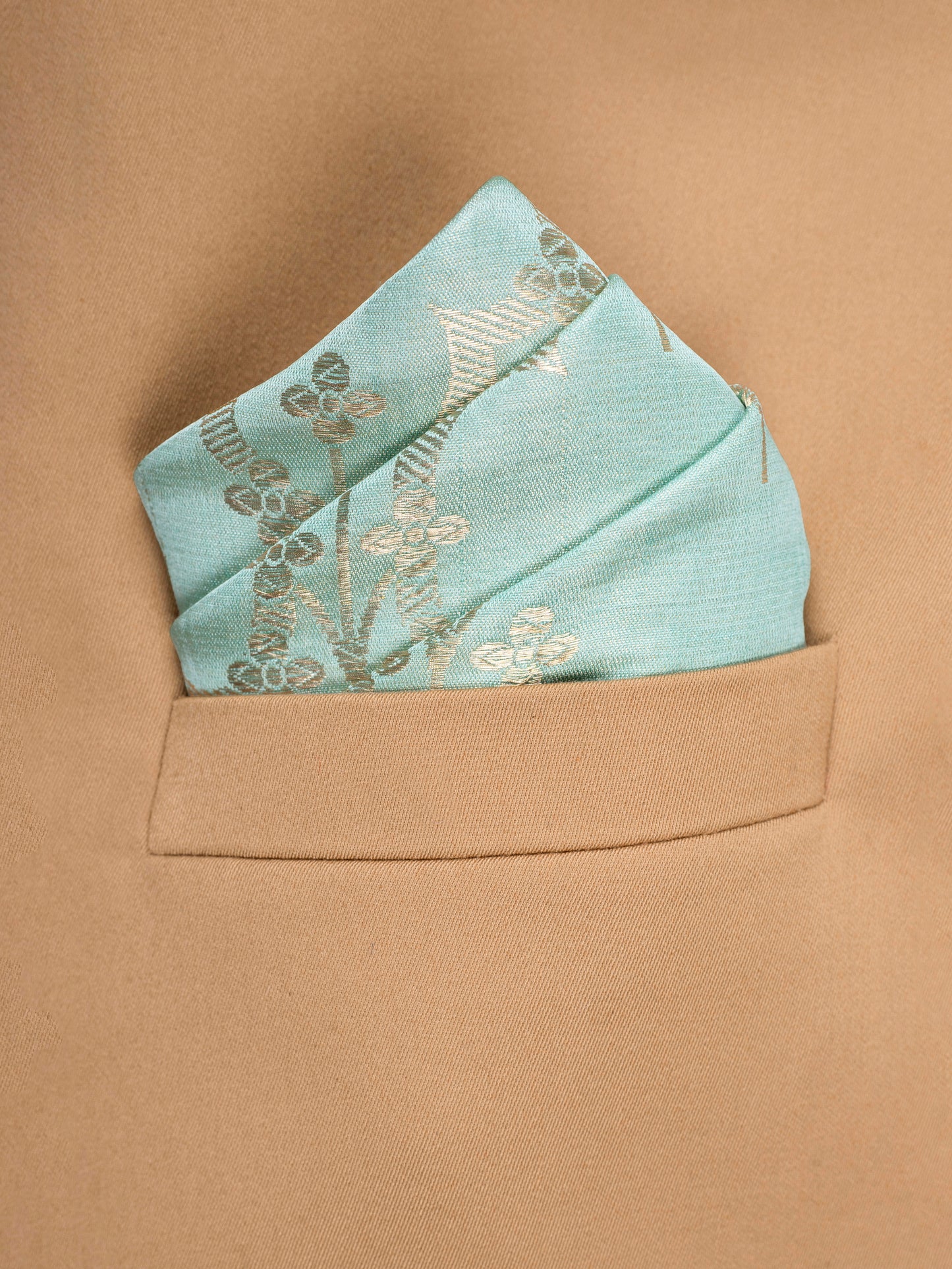 Handwoven Sea Green Satin Silk  Pocket Square