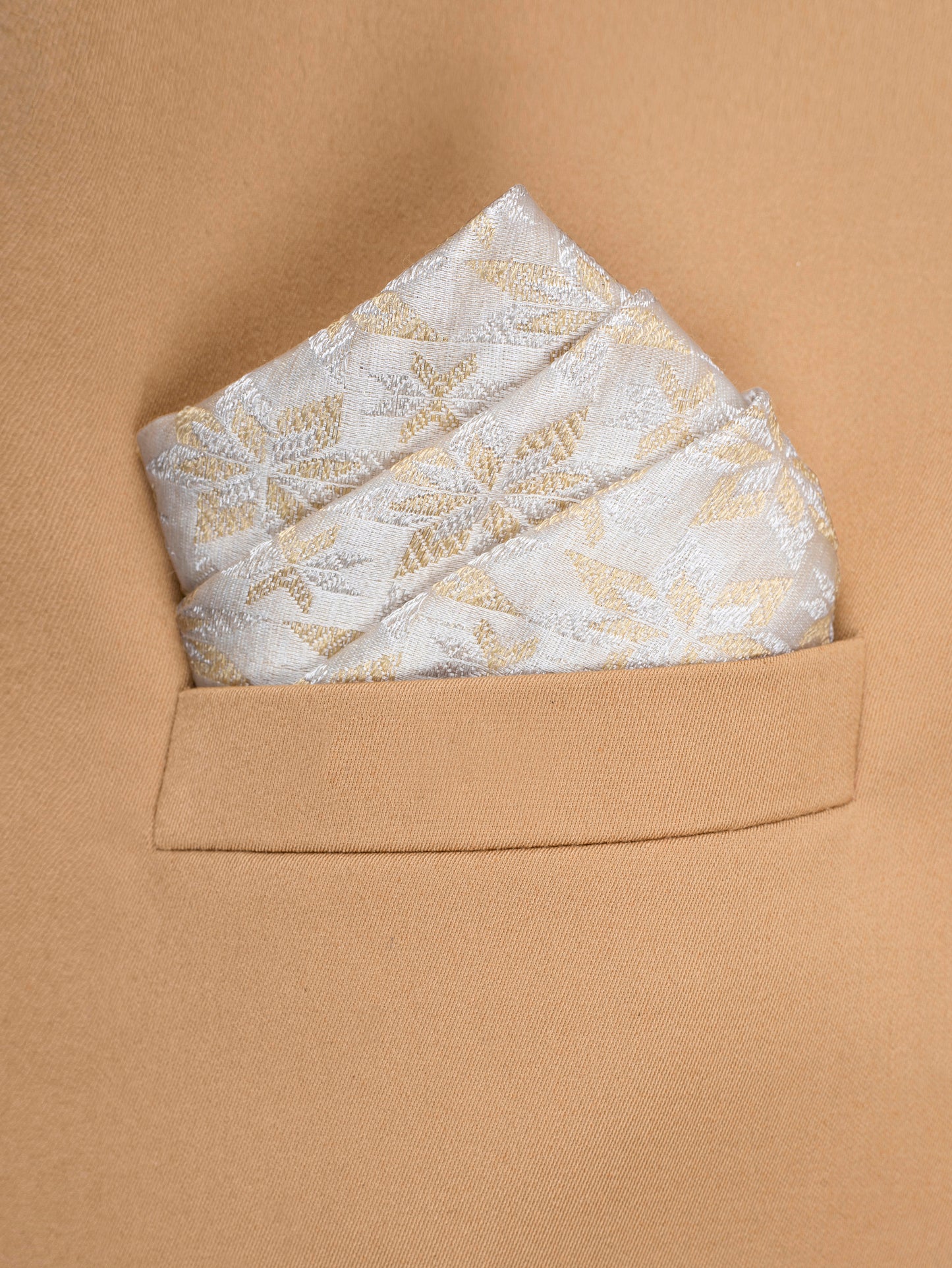 Handwoven Beige Satin Silk  Pocket Square