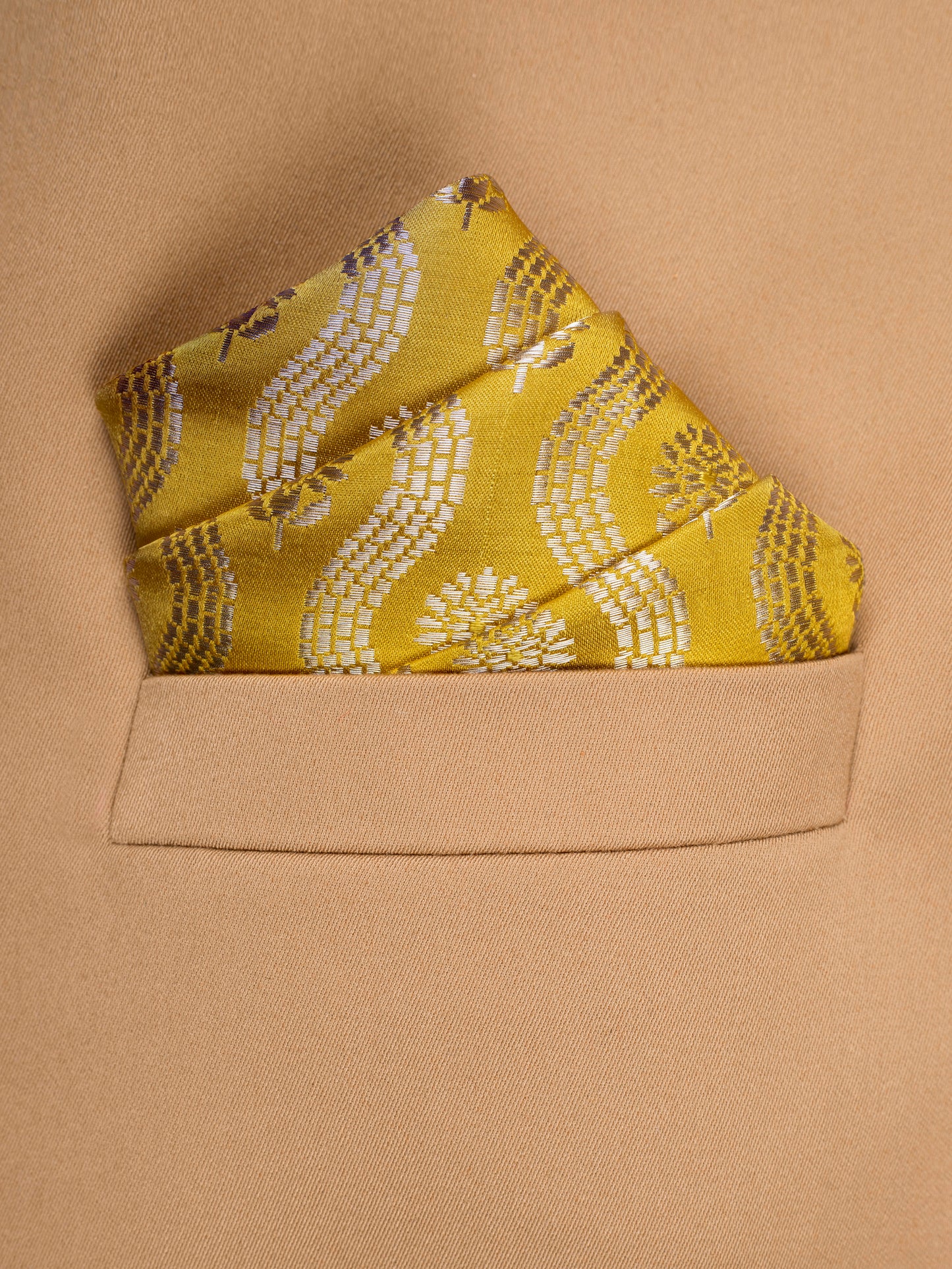 Handwoven Yellow Satin Silk  Pocket Square