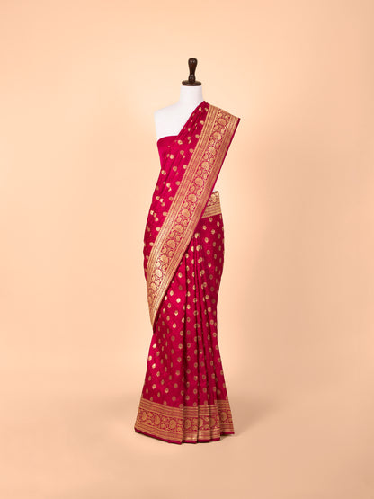 Handwoven Rani Pink Satin Silk Saree