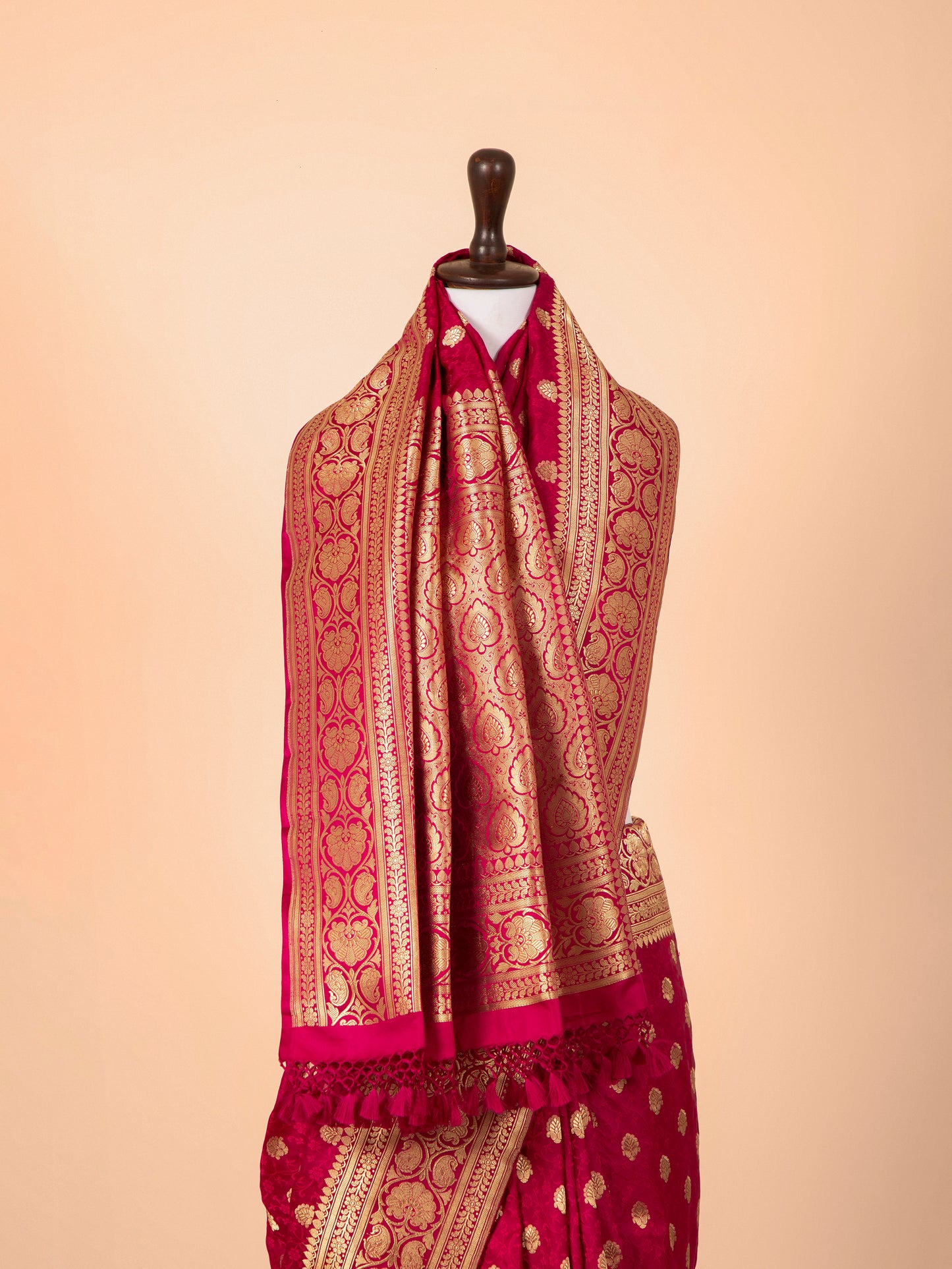 Handwoven Rani Pink Satin Silk Saree