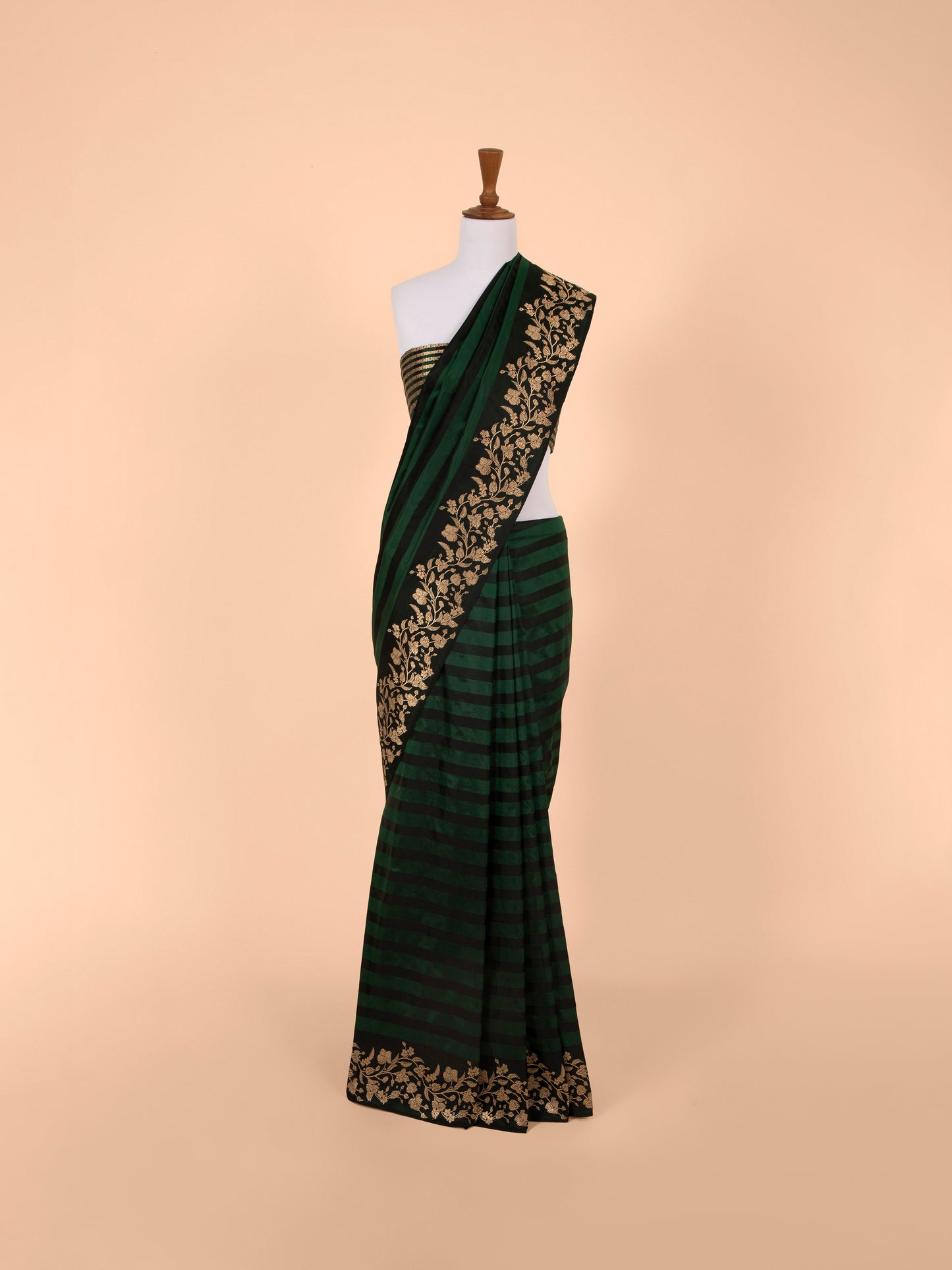 Handwoven Bottle Green Silk Saree