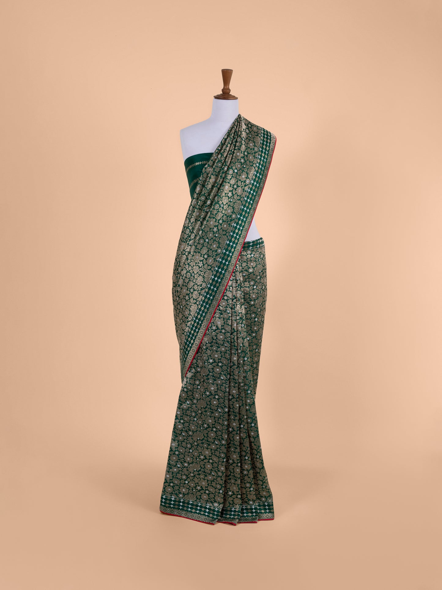 Handwoven Bottle Green Silk Saree