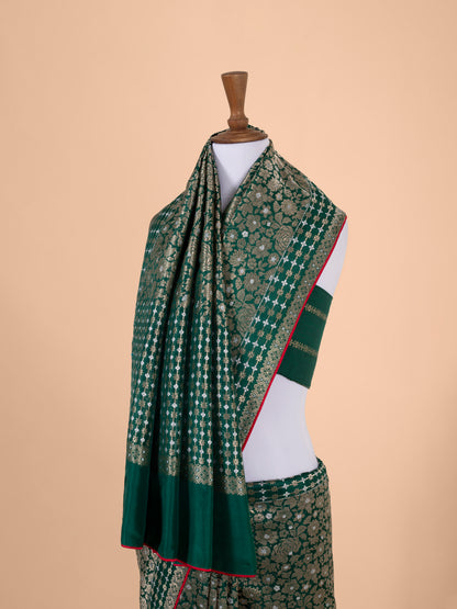 Handwoven Bottle Green Silk Saree