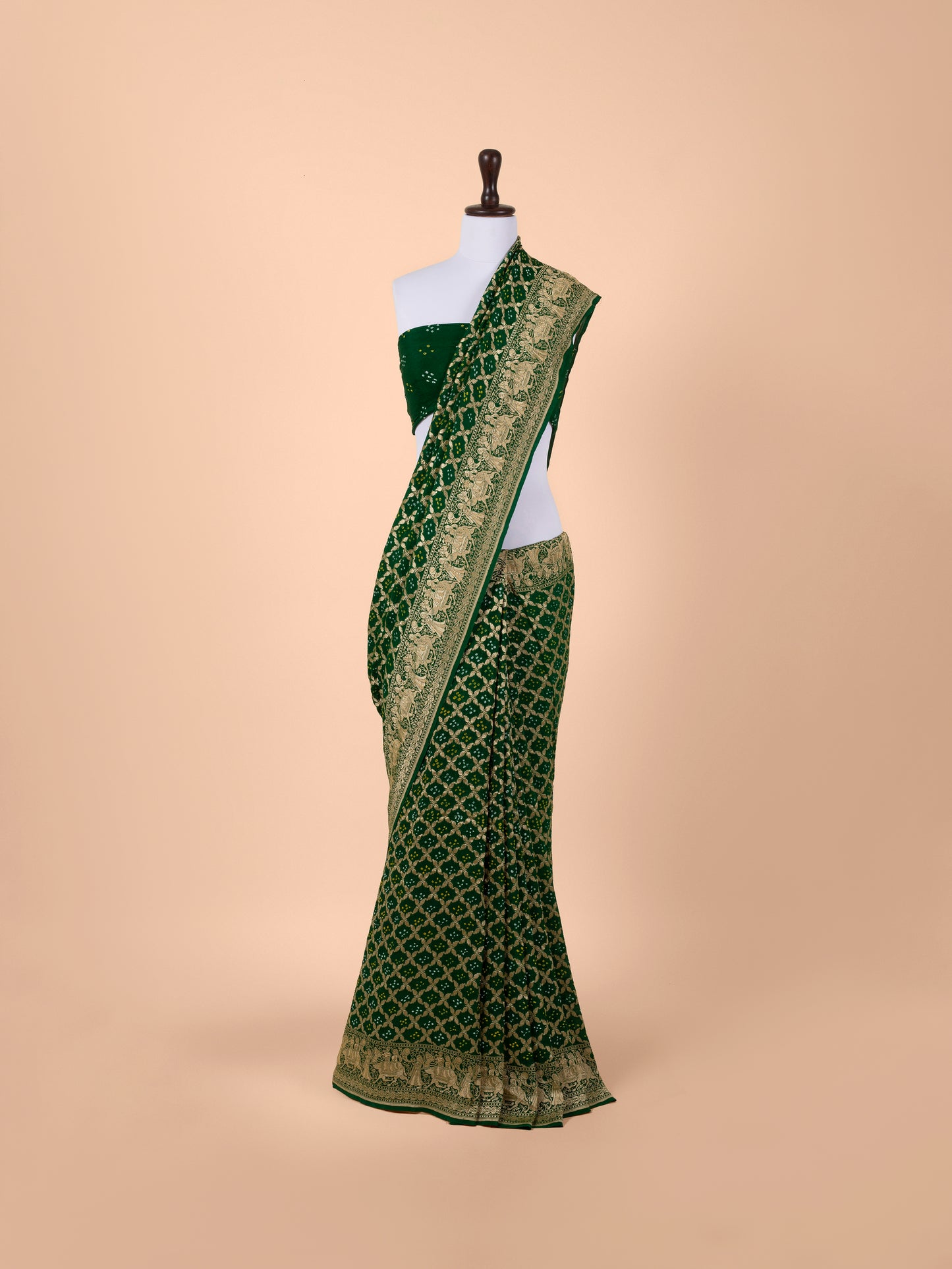 Handwoven Bottle Green Georgette Saree