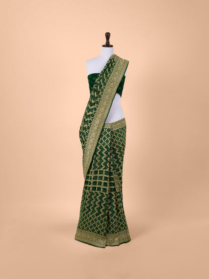 Handwoven Bottle Green Georgette Saree