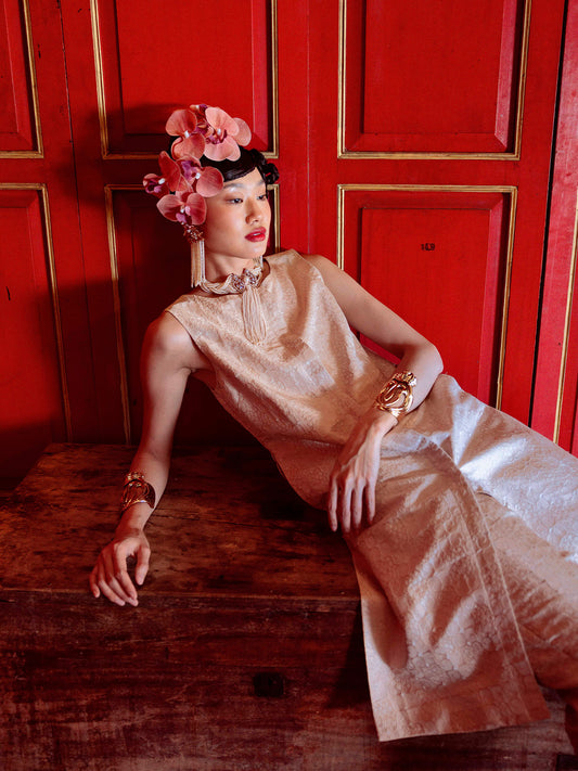 Handwoven Ivory-Gold Jacket Set