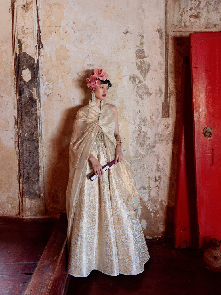 Handwoven Ivory-Gold Lehenga Set