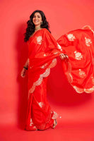 Sayani Gupta in Handwoven Red Silk Saree