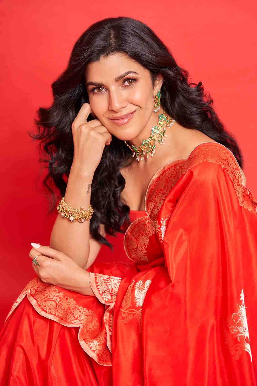 Sayani Gupta in Handwoven Red Silk Saree