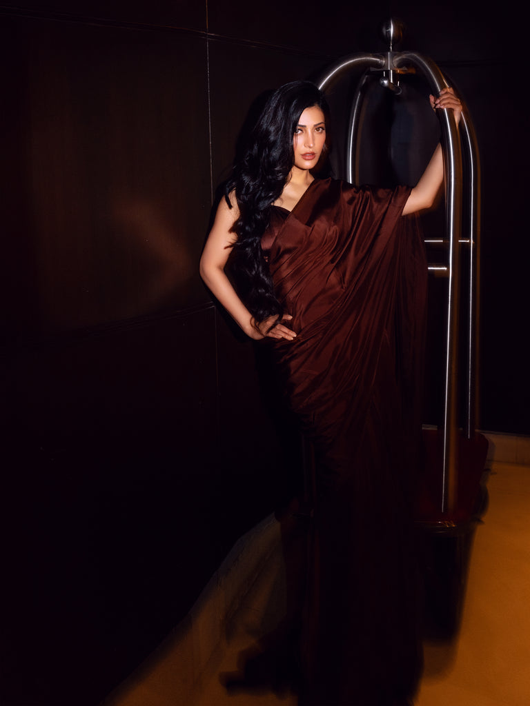 Shruti Haasan In Handwoven Brown Silk Saree
