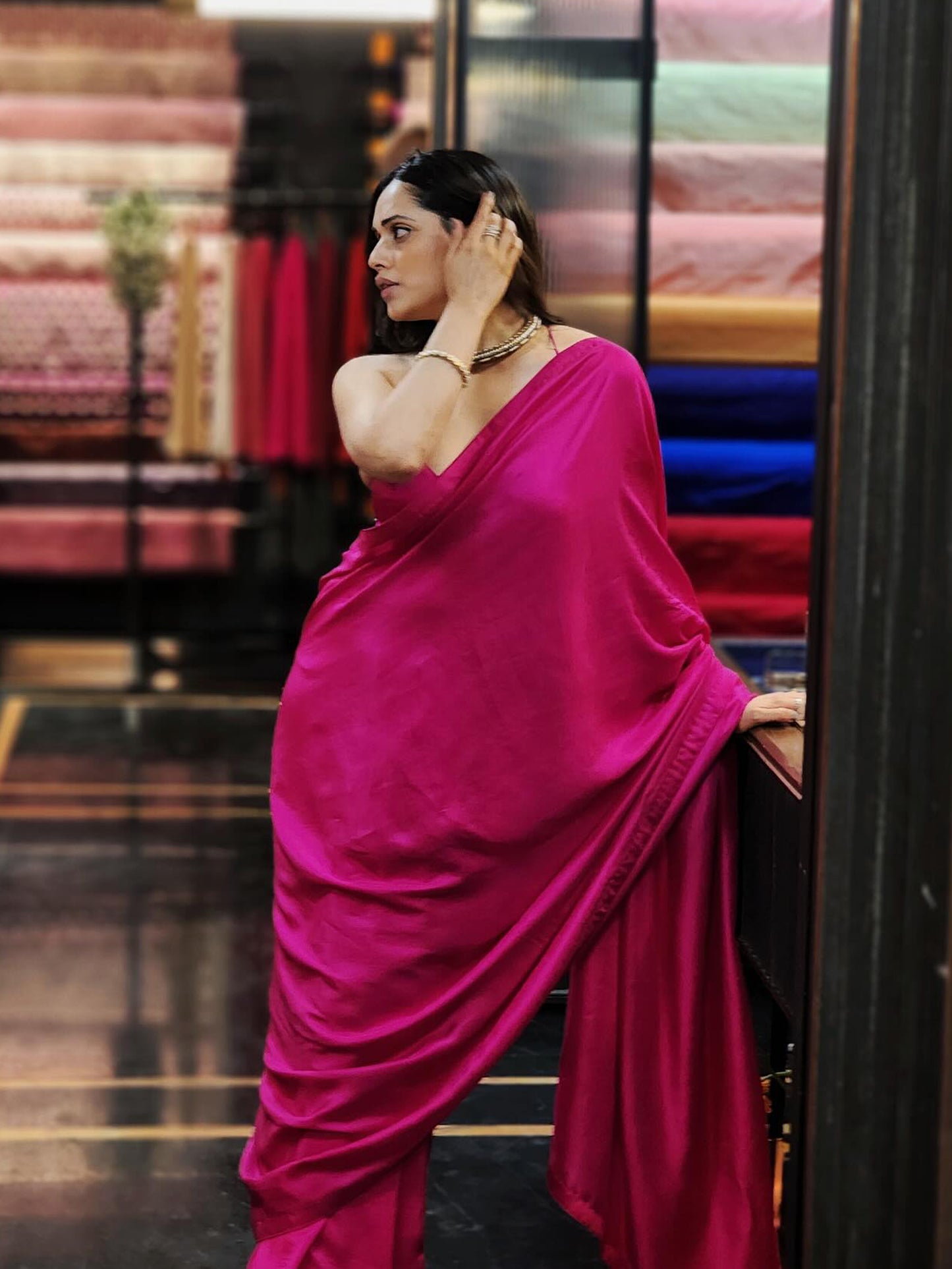 Handwoven Rani Pink Satin Saree