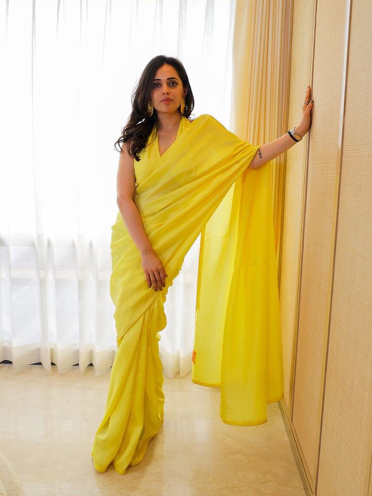 Handwoven Lemon Yellow Silk Saree