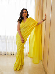 Handwoven Lemon Yellow Silk Saree