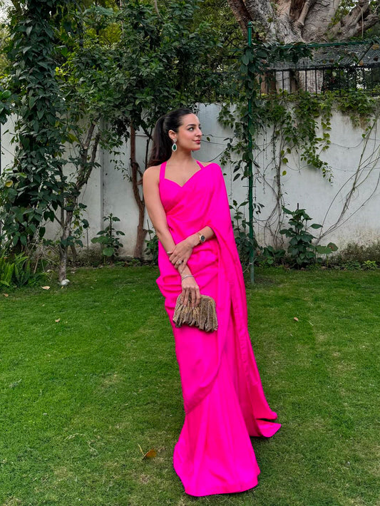Tarini Manchanda in Handwoven Ekaya Pink Silk Saree