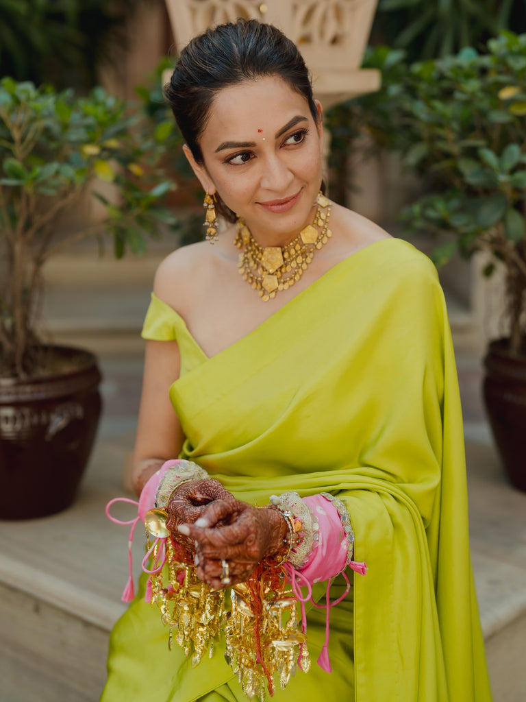 Handwoven Lime Green Silk Saree