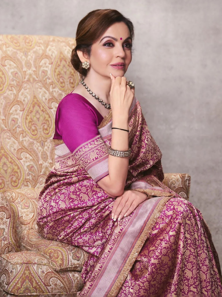 Nita Ambani In Handwoven Garnet Silk Saree