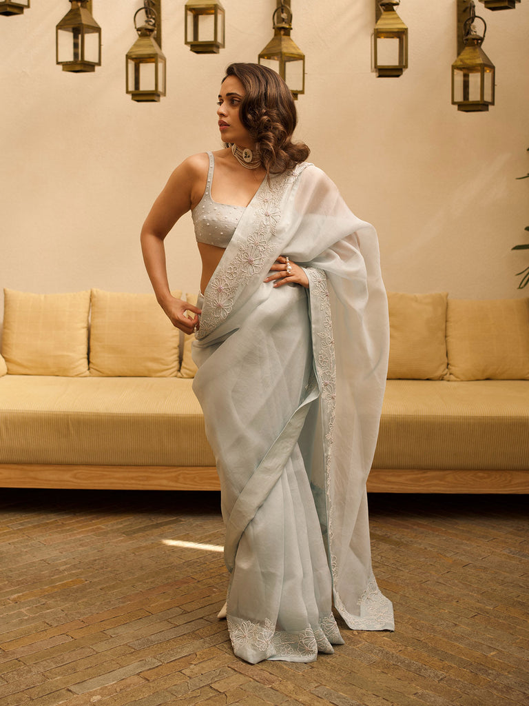 The Luna Saree In Aqua Green