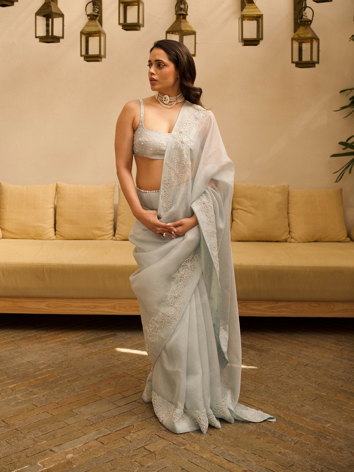 The Luna Saree In Aqua Green