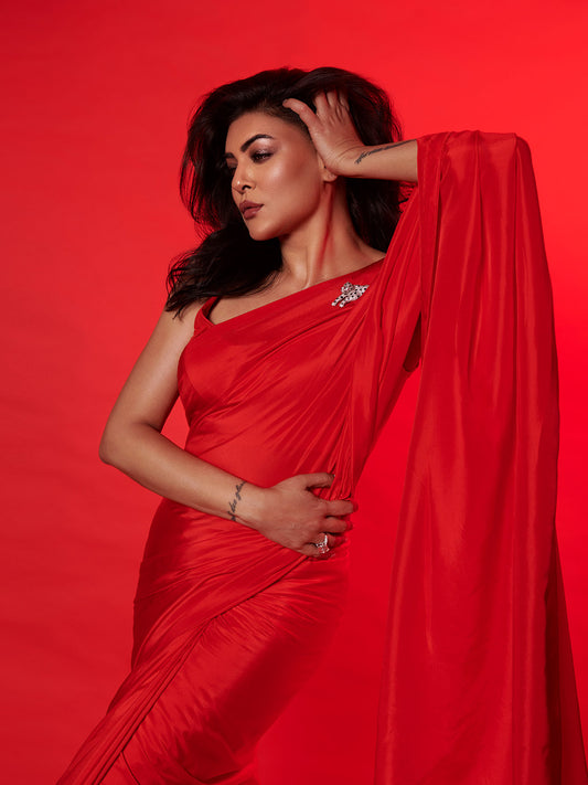 Sushmita Sen In Handwoven Ruby Red Silk Saree