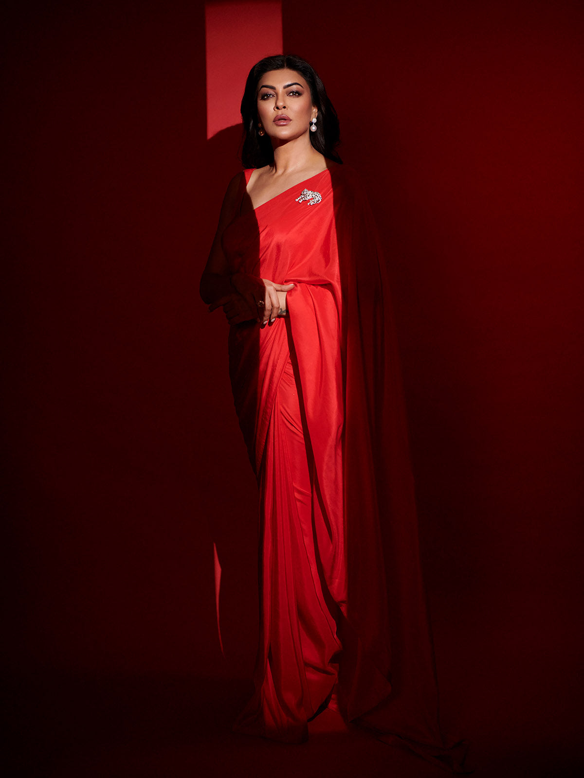 Sushmita Sen In Handwoven Ruby Red Silk Saree