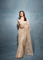 Pratibha Ranta in Handwoven Ecru Organza Embroidered Saree