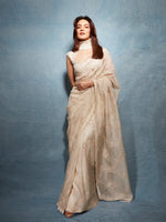 Pratibha Ranta in Handwoven Ecru Organza Embroidered Saree