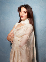 Pratibha Ranta in Handwoven Ecru Organza Embroidered Saree