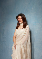 Pratibha Ranta in Handwoven Ecru Organza Embroidered Saree