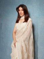 Pratibha Ranta in Handwoven Ecru Organza Embroidered Saree
