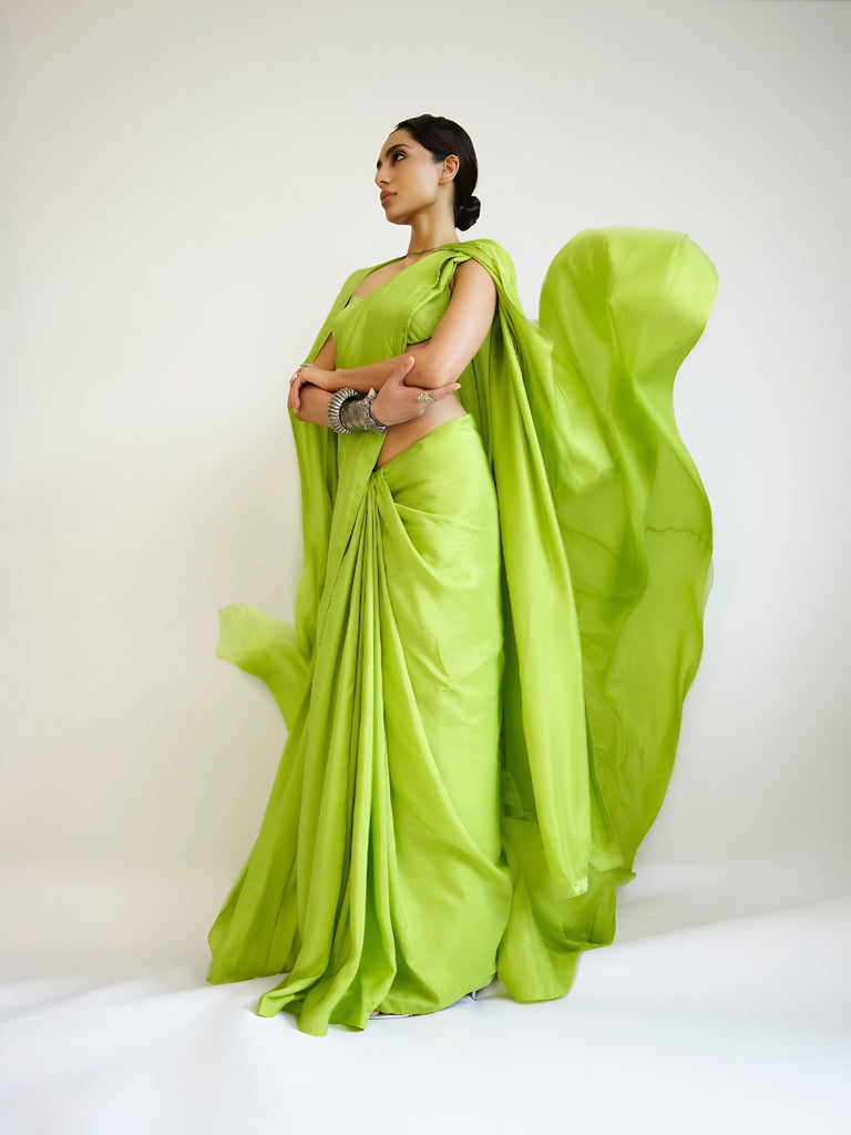 Handwoven Lime Green Silk Saree
