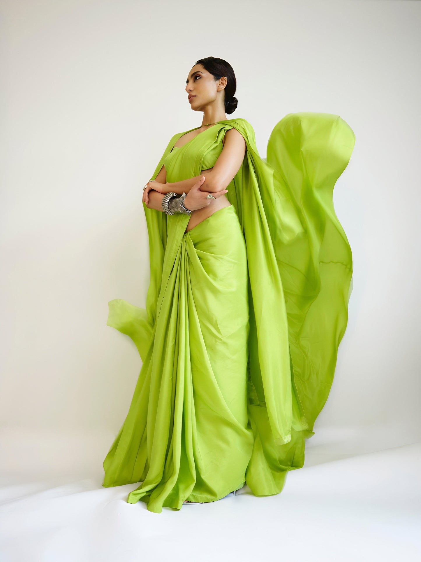 Handwoven Lime Green Silk Saree